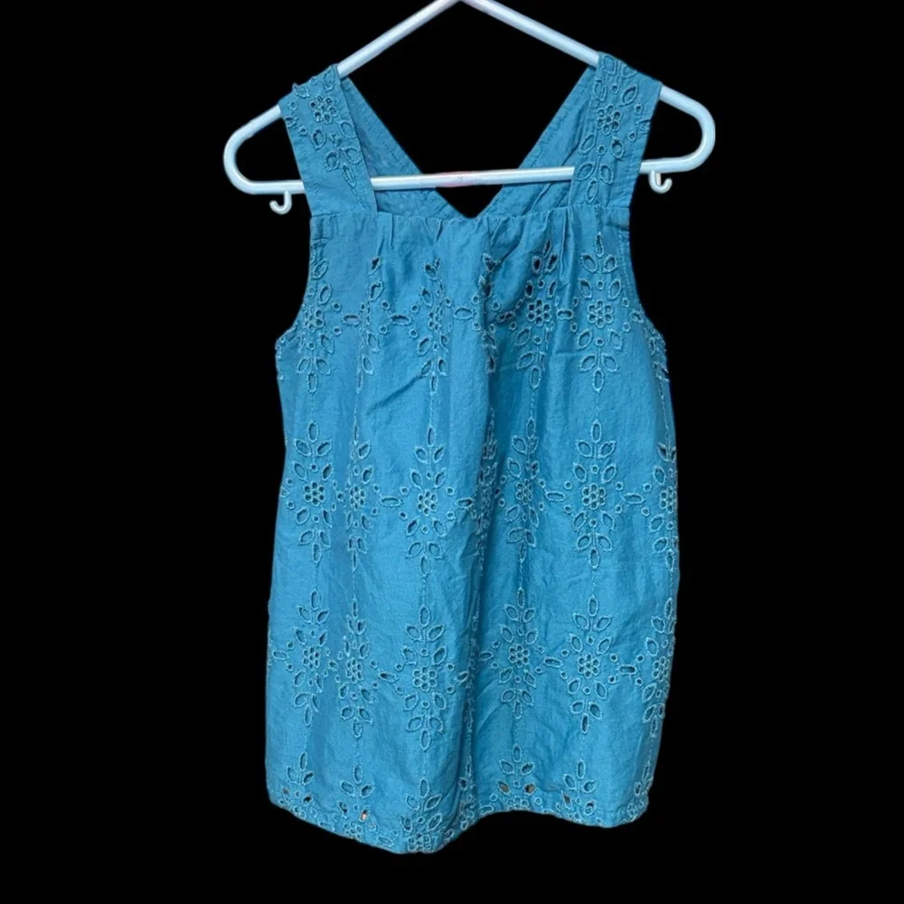 Old Navy peacock Blue Eyelet Sleeveless shirt Girls size Small 6-7 cotton